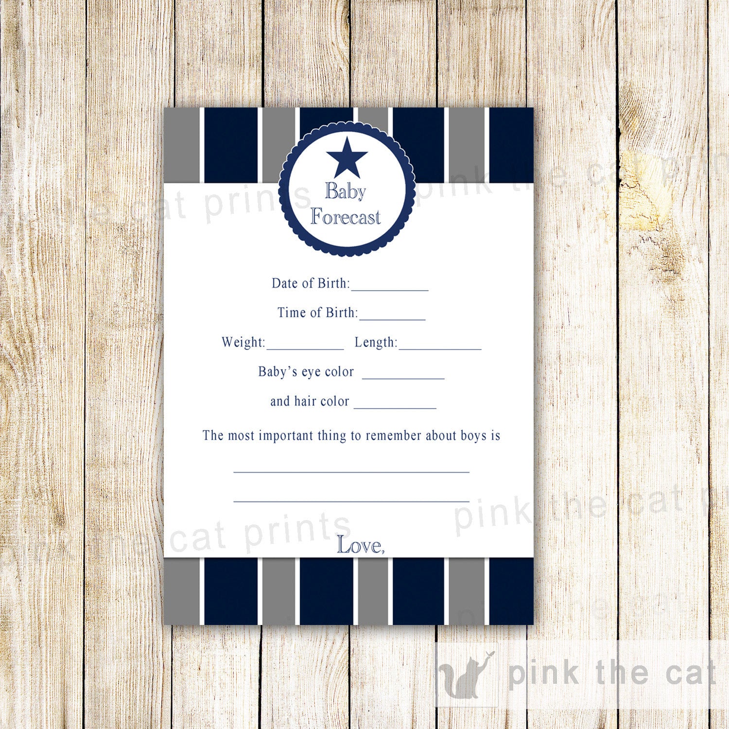 Baby Shower Games Wishes for Baby Bingo Forecast Card Sports Star Blue