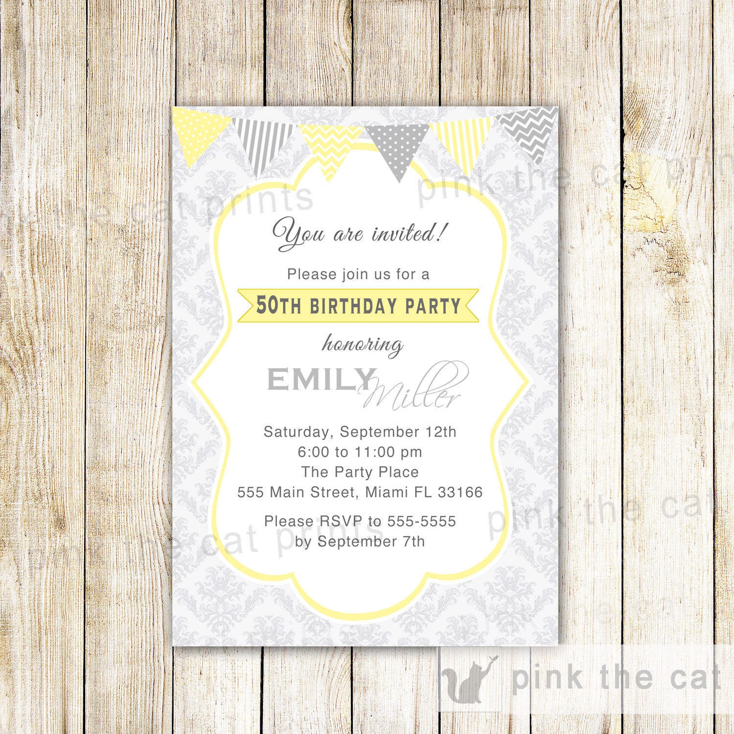 Adult Birthday Invitation Gold Silver Damask