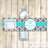 Turquoise Black Adult Birthday Party Bottle Label