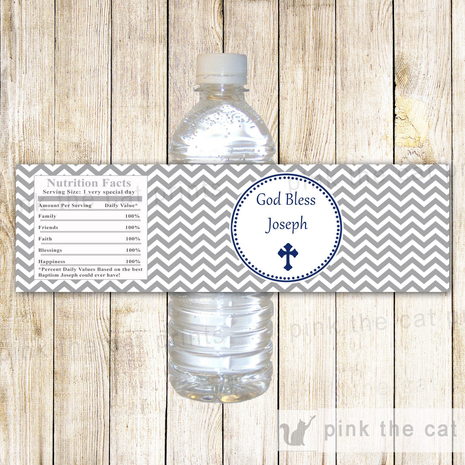 Boy Baptism Christening Bottle Label Grey Navy