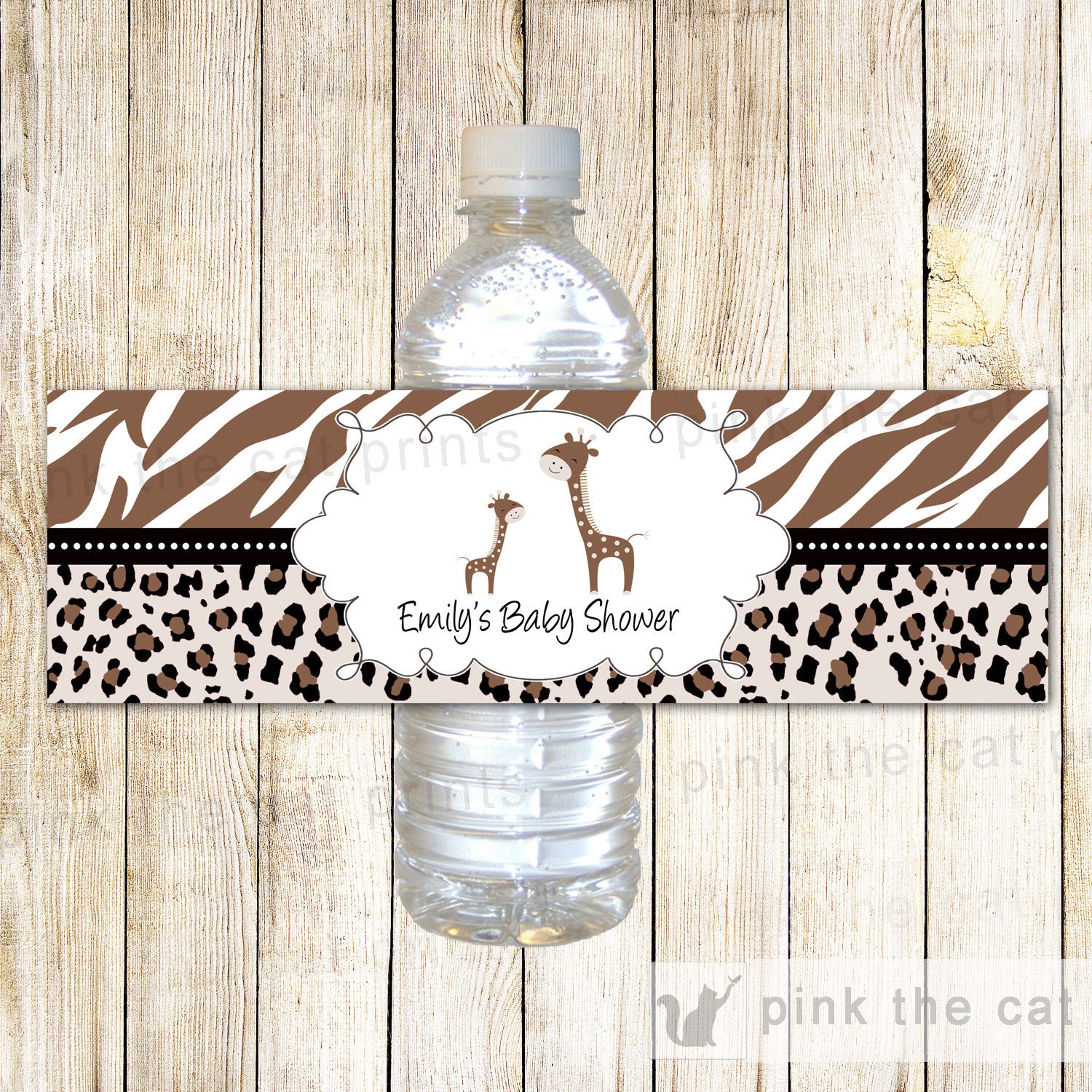 Brown Giraffe Baby Shower Bottle Label