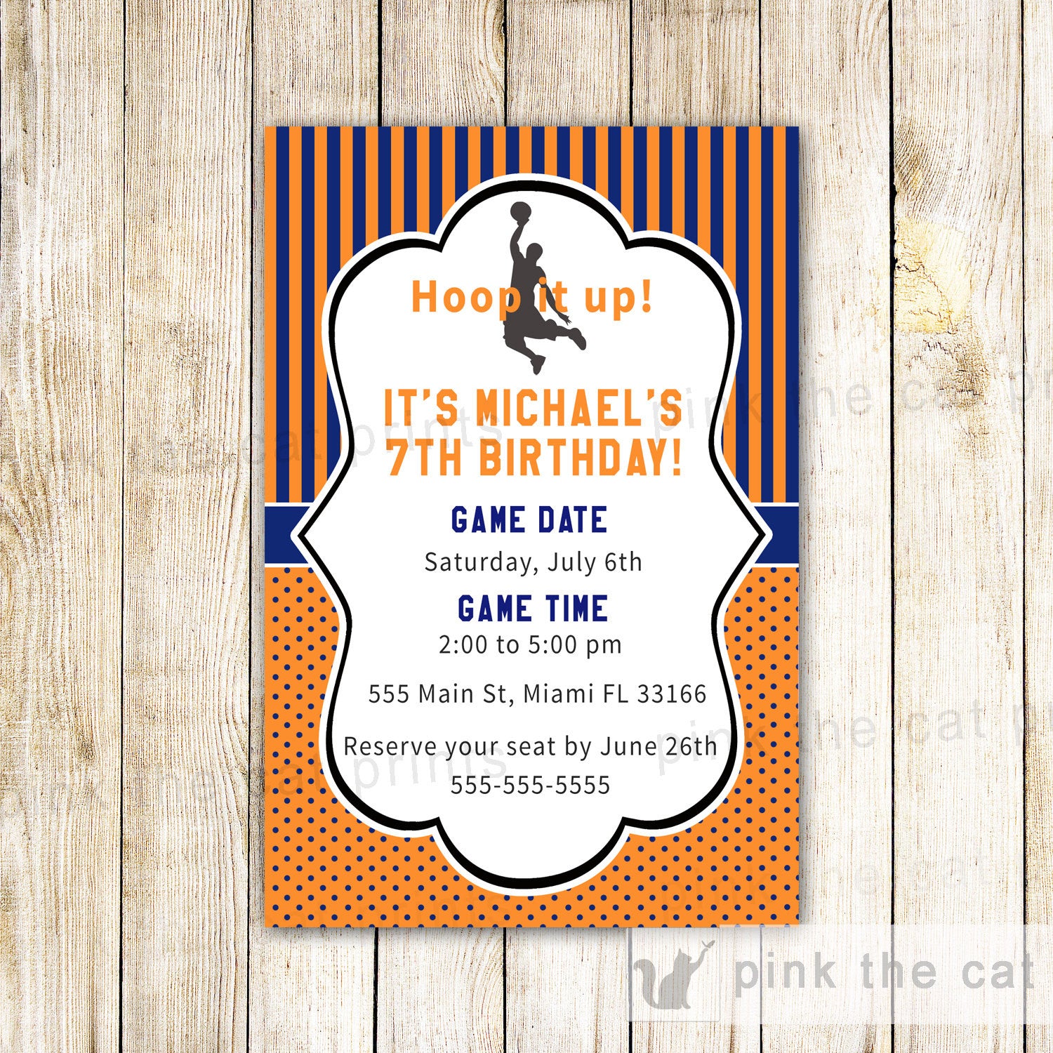 orange blue basketball invitation