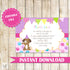Puppy Pawty Thank You Card Note -  Kids Birthday Girl Purple Bunting Banner Fun Greeting Card Printable Editable File INSTANT DOWNLOAD
