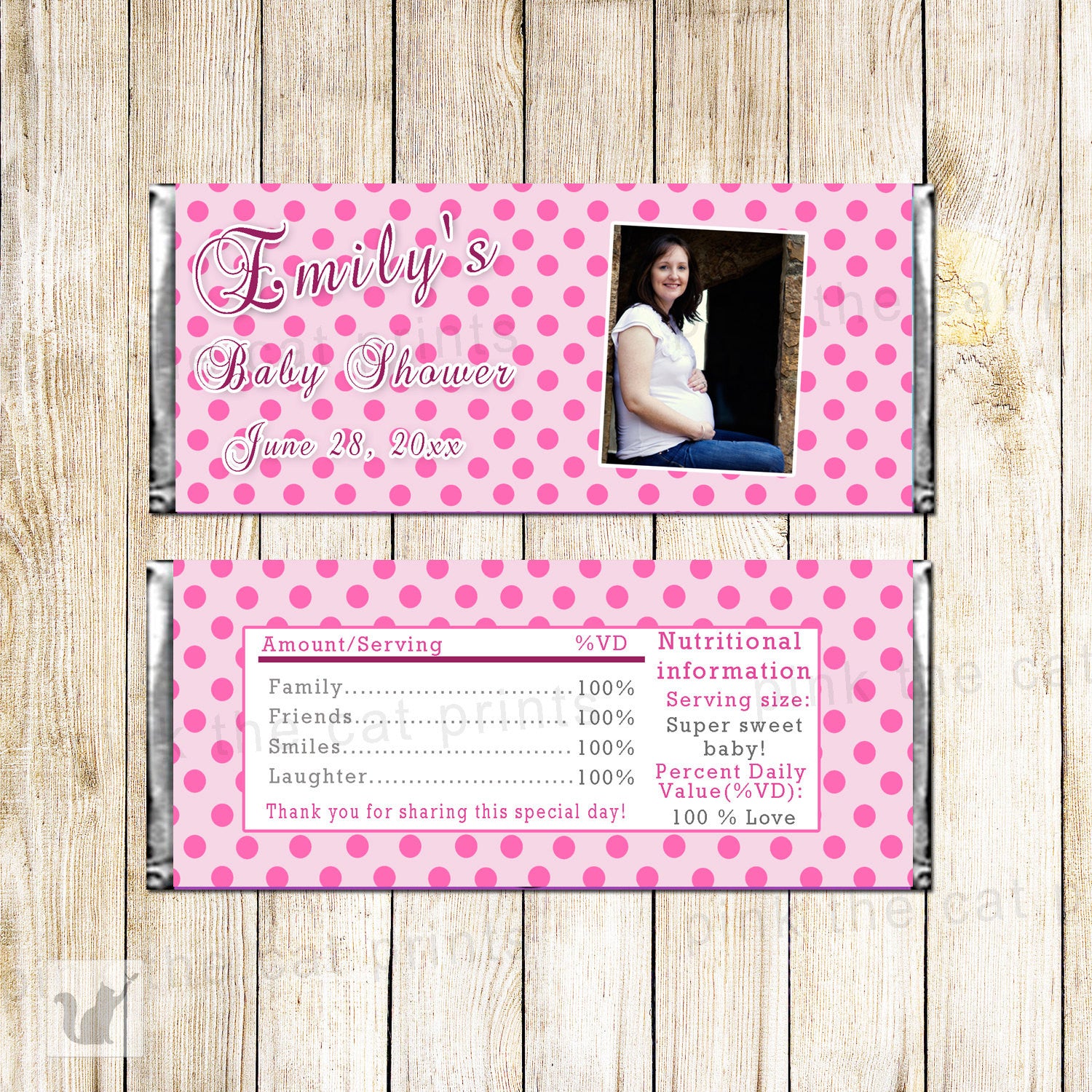 Baby Shower Photo Candy Bar Wrapper Label Pink