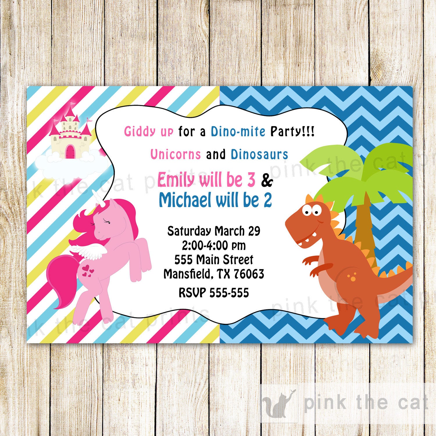 dinosaur pony unicorn invitation