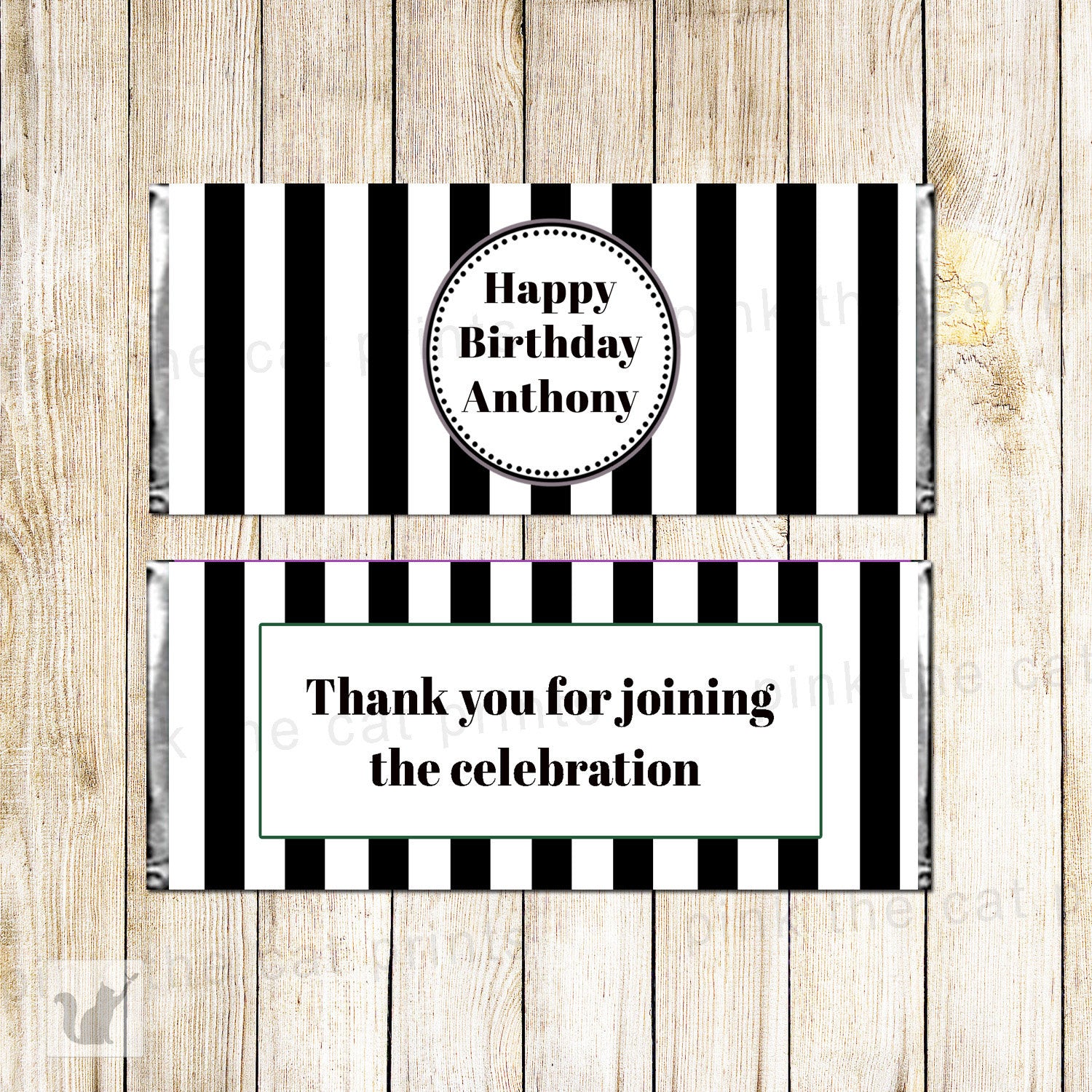 Black White Stripes Candy Bar Wrapper Label