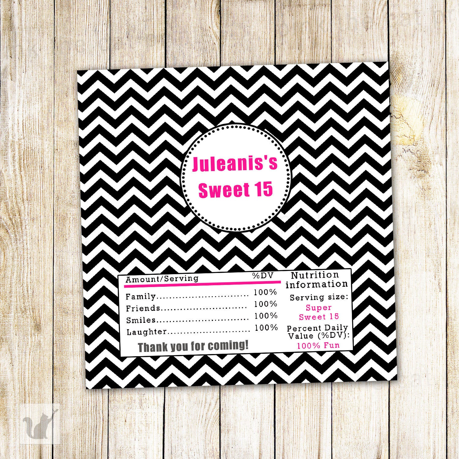 Birthday Party Candy Bar Wrapper Label Black Hot Pink