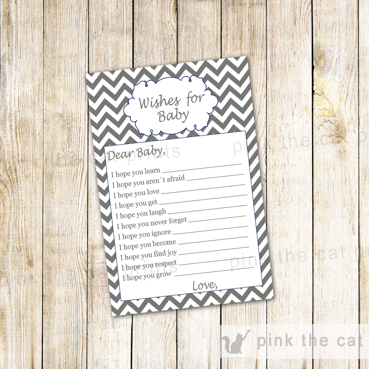 Baby Shower Games Grey Chevron Wishes for Baby Price is Right & Advice Card