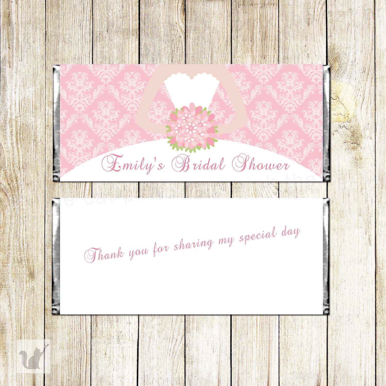 Bridal Shower Candy Bar Wrapper Label Dress Pink