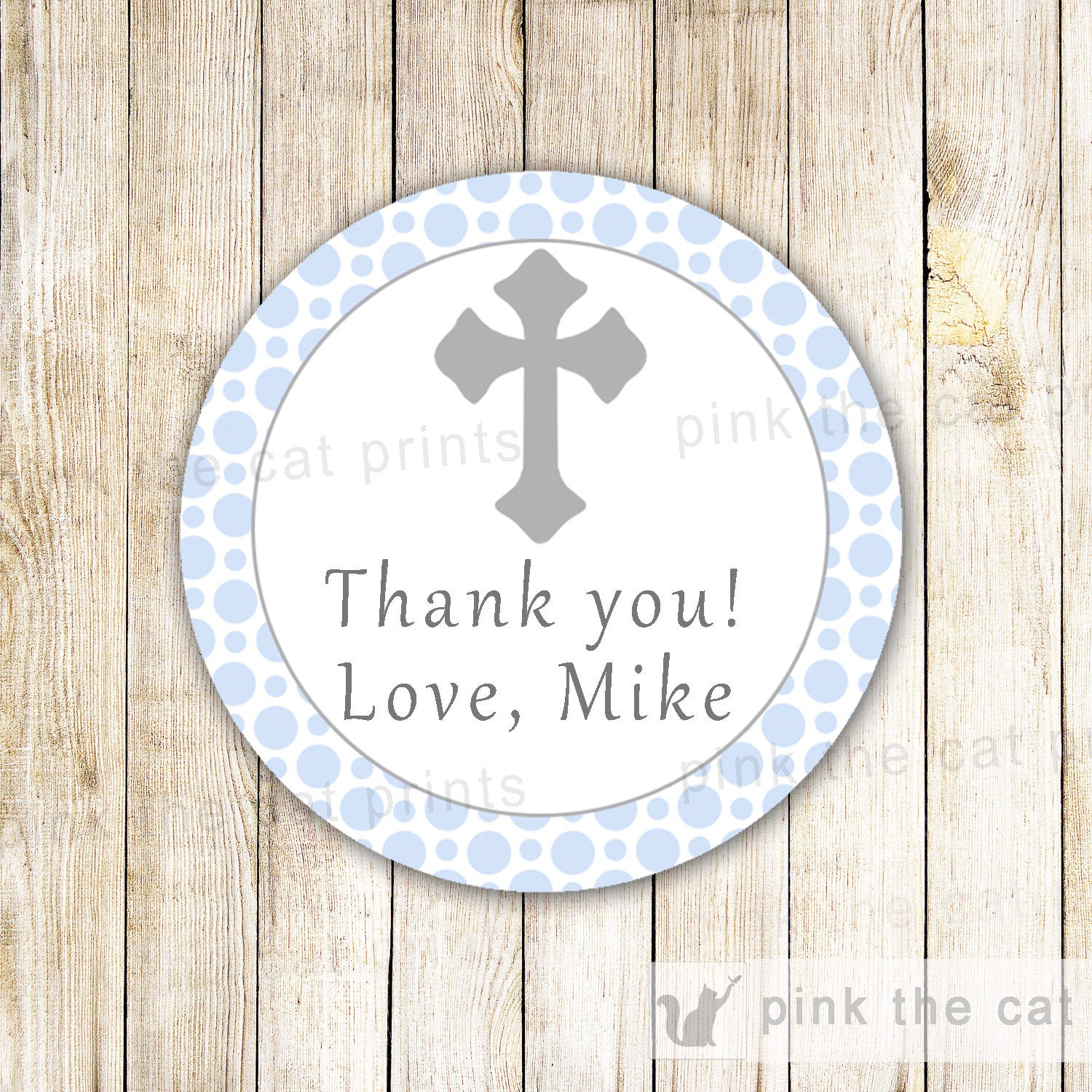 Blue Grey Favor Label Tag Sticker Boy Communion Baptism Christening