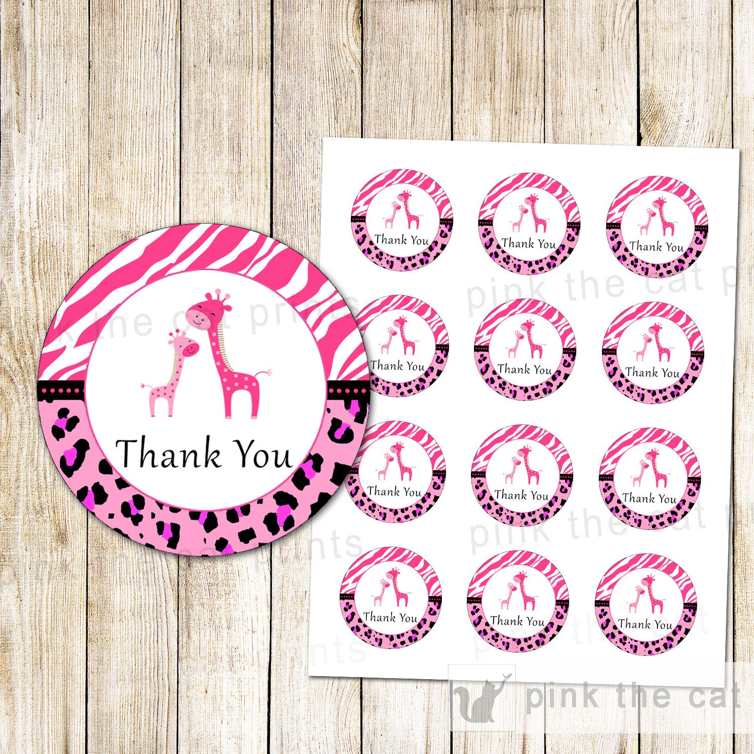 Giraffe Baby Shower Favor Labels Gift Tags Hot Pink