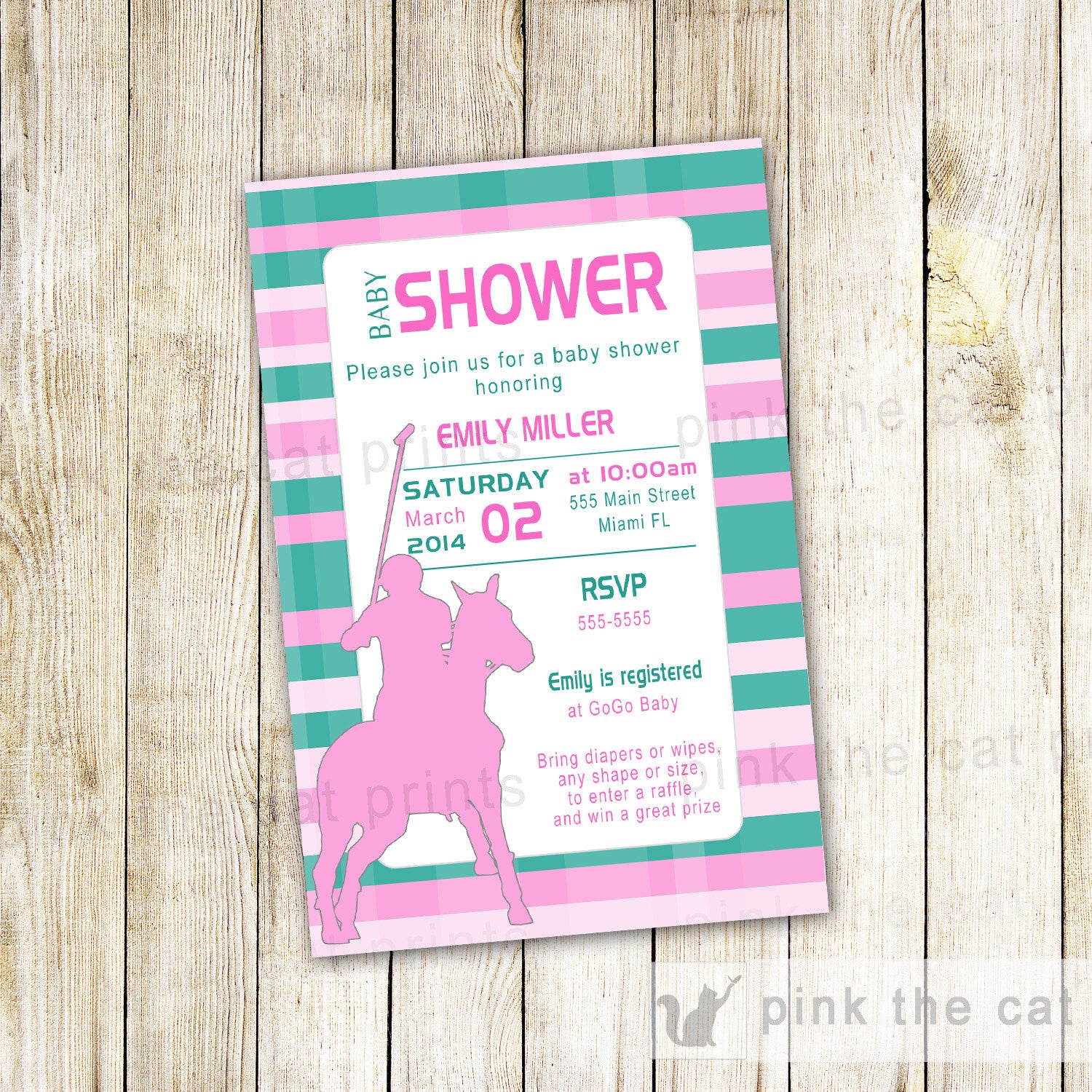 polo invitation pink teal baby shower