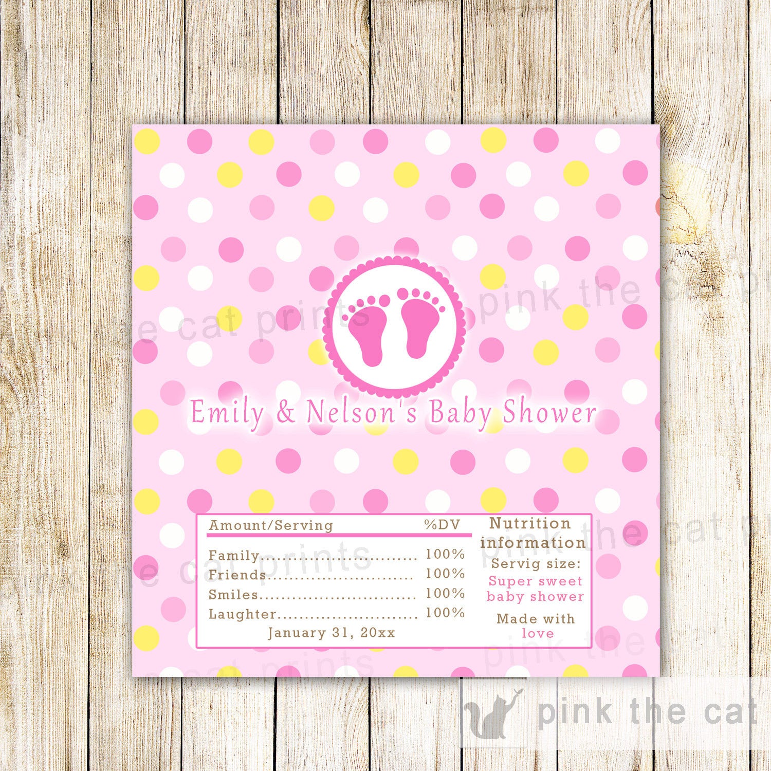 Candy Bar Wrapper Label Pink Yellow Baby Shower