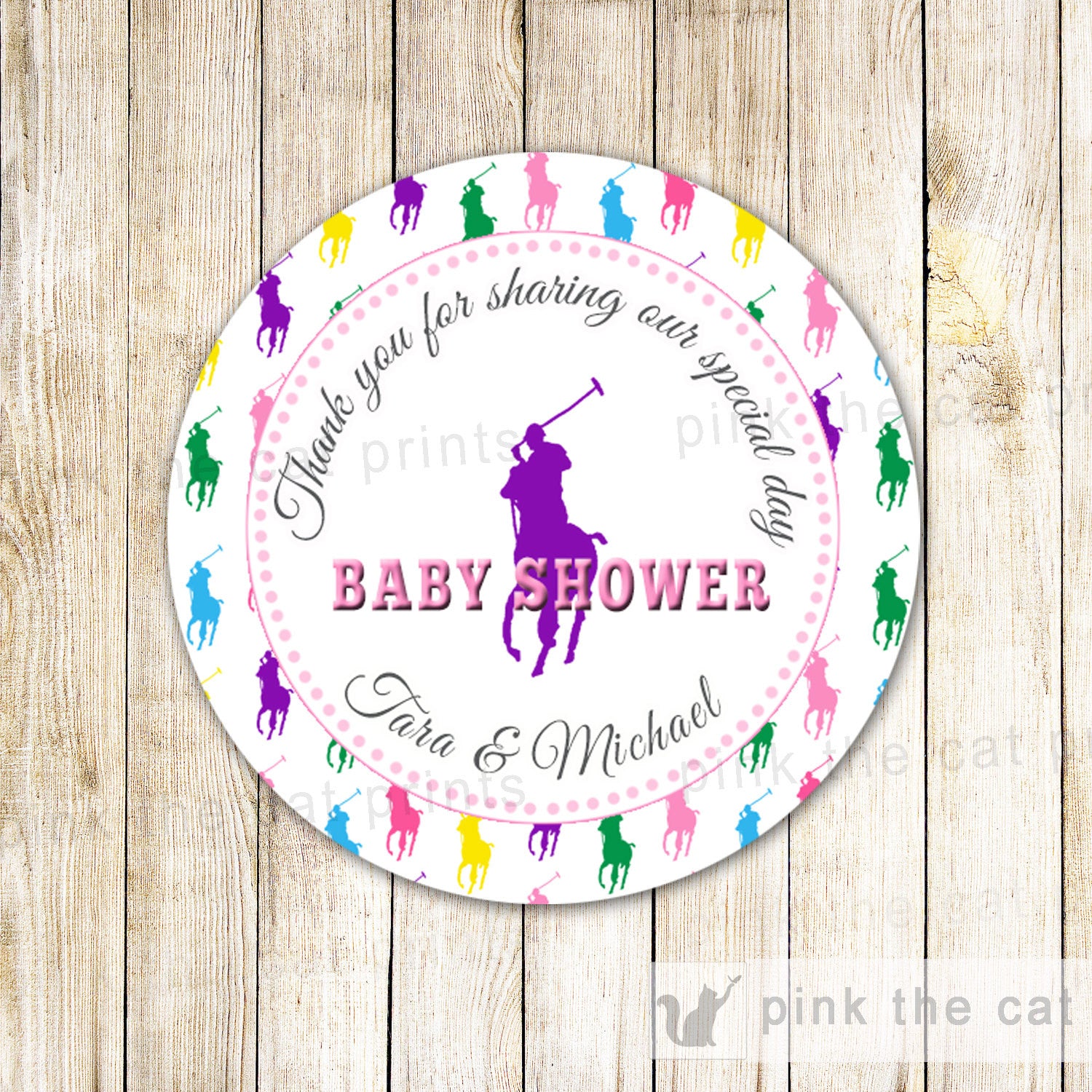 Polo Gift Favor Label Sticker Tag Girl Birthday Baby Shower Pink Purple