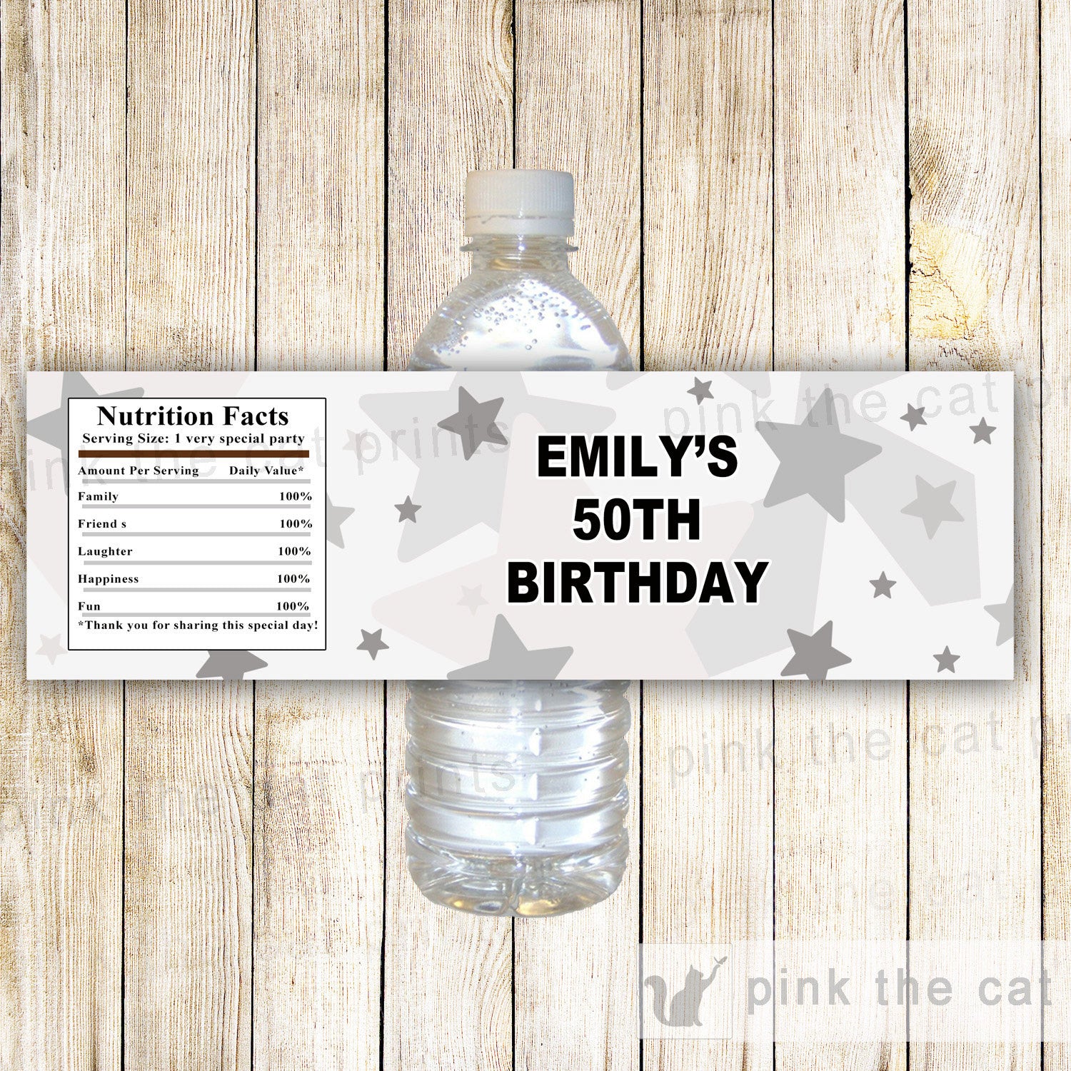 Grey Stars Bottle Label Adult Birthday Party Bridal Shower