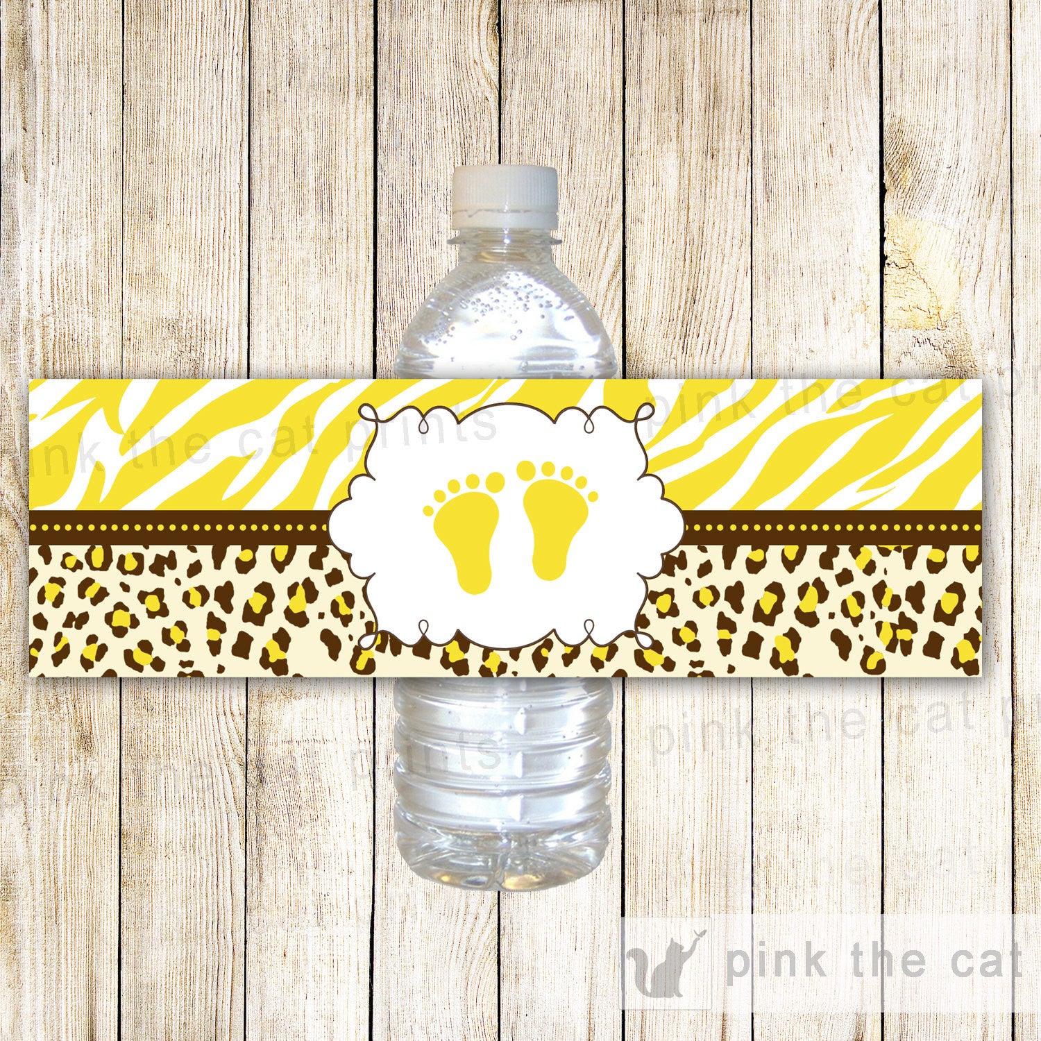 Unisex Baby Shower Bottle Label Wrapper Yellow Brown Zebra