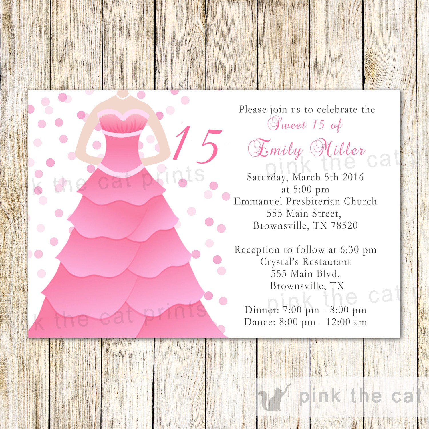 pink dress sweet 15 invitation