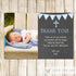 Boy Christening Baptism Thank You Photo Card Blue Chalkboard