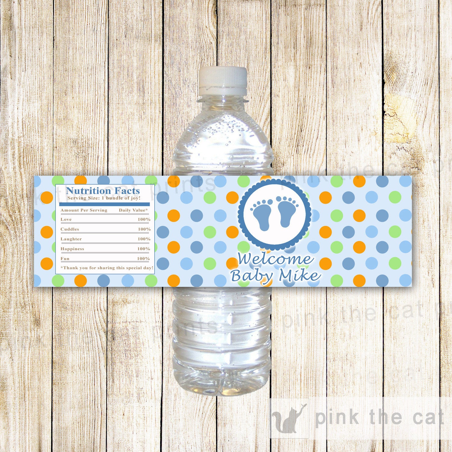 Baby Shower Bottle Label Blue Orange Green