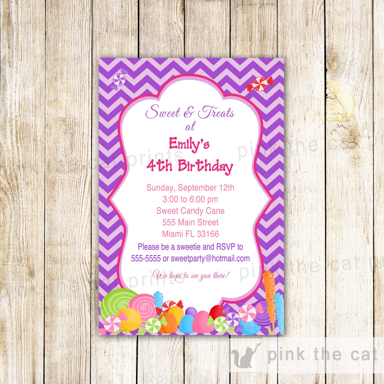 candy sweets invitation purple