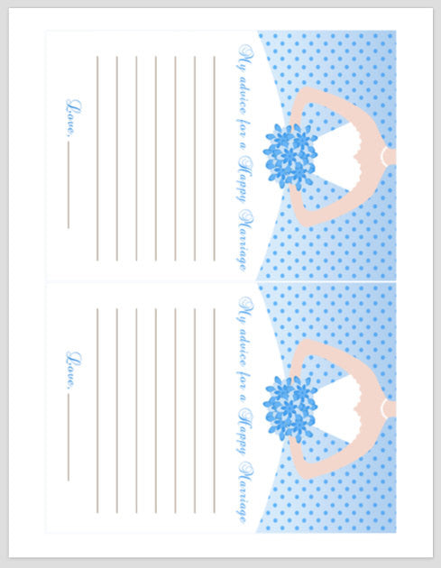 Bridal Shower Advice Card Blue Polka Dots