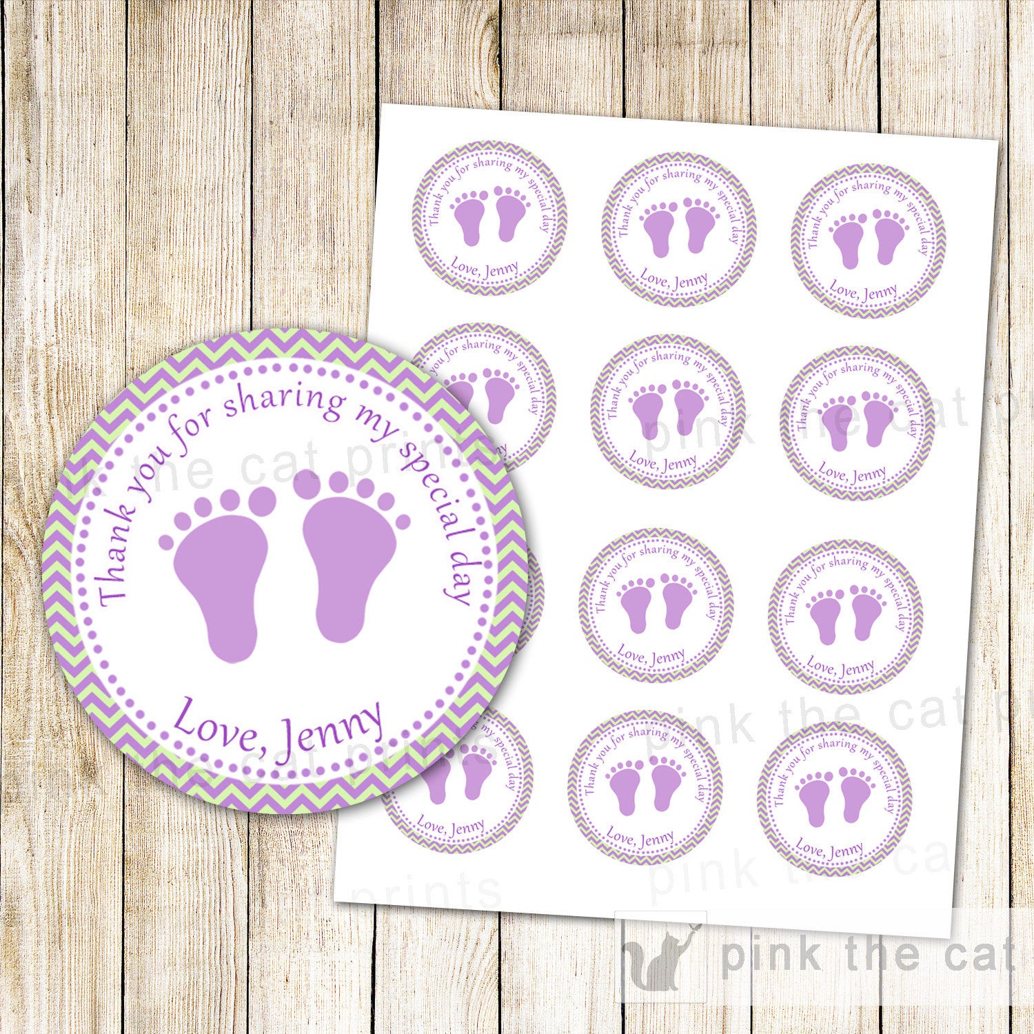 Purple Mint Green Labels Baby Shower Labels Baby Girl Shower Labels Thank You Tags Feet Baby Sprinkle Thank You Label Gift Favor Label