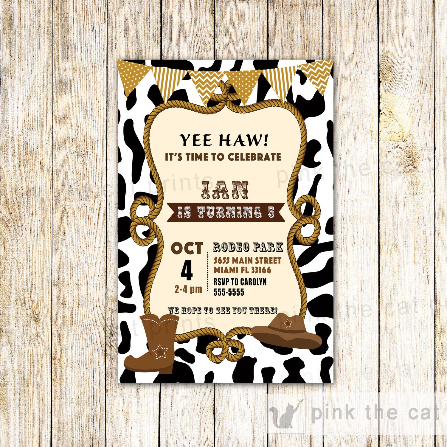 cowhide cowboy birthday invitation