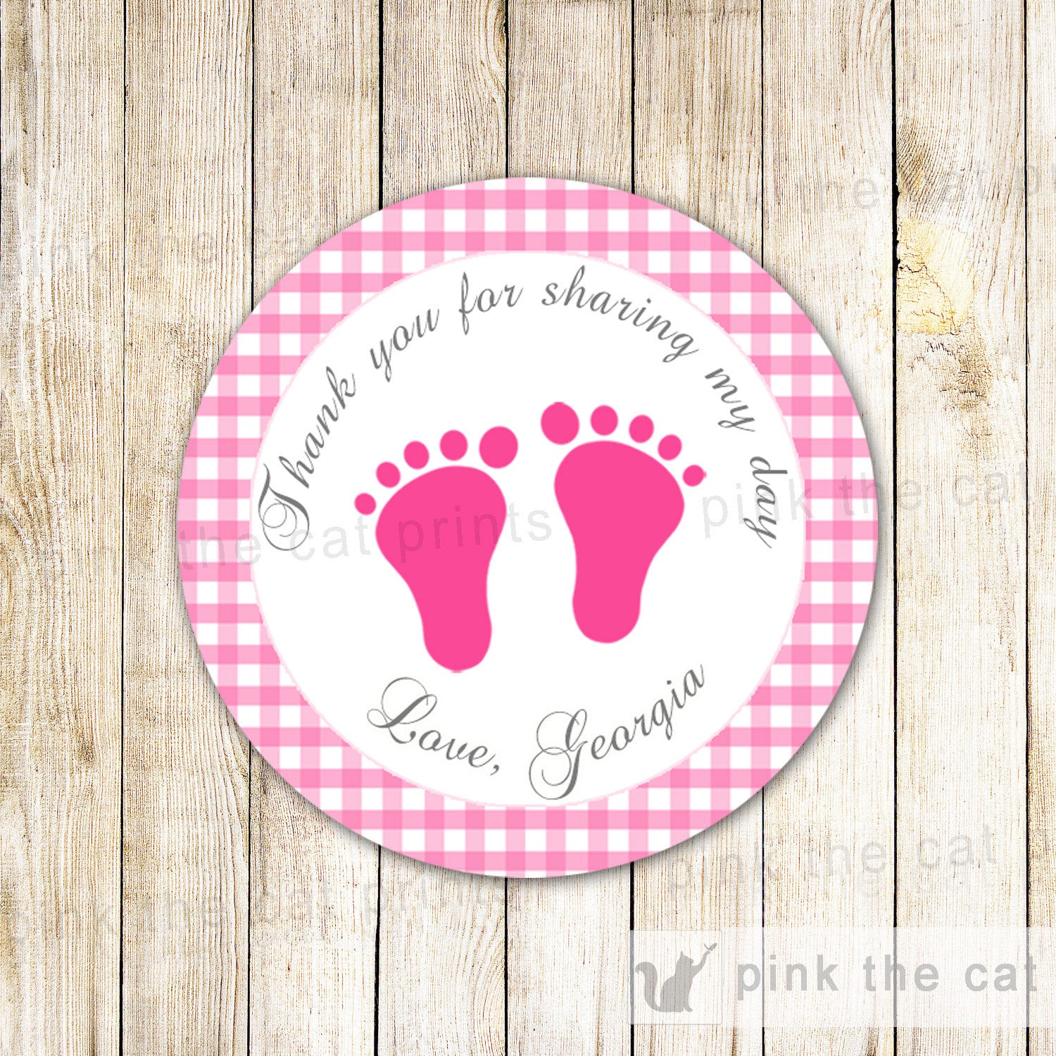 Hot Pink Gingham Gift Favor Labels Favor Tag Baby Girl Shower Sticker