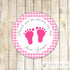 Hot Pink Gingham Gift Favor Labels Favor Tag Baby Girl Shower Sticker