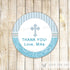 Boy Baptism Label Christening Favor Tag Communion Sticker Blue Stripes