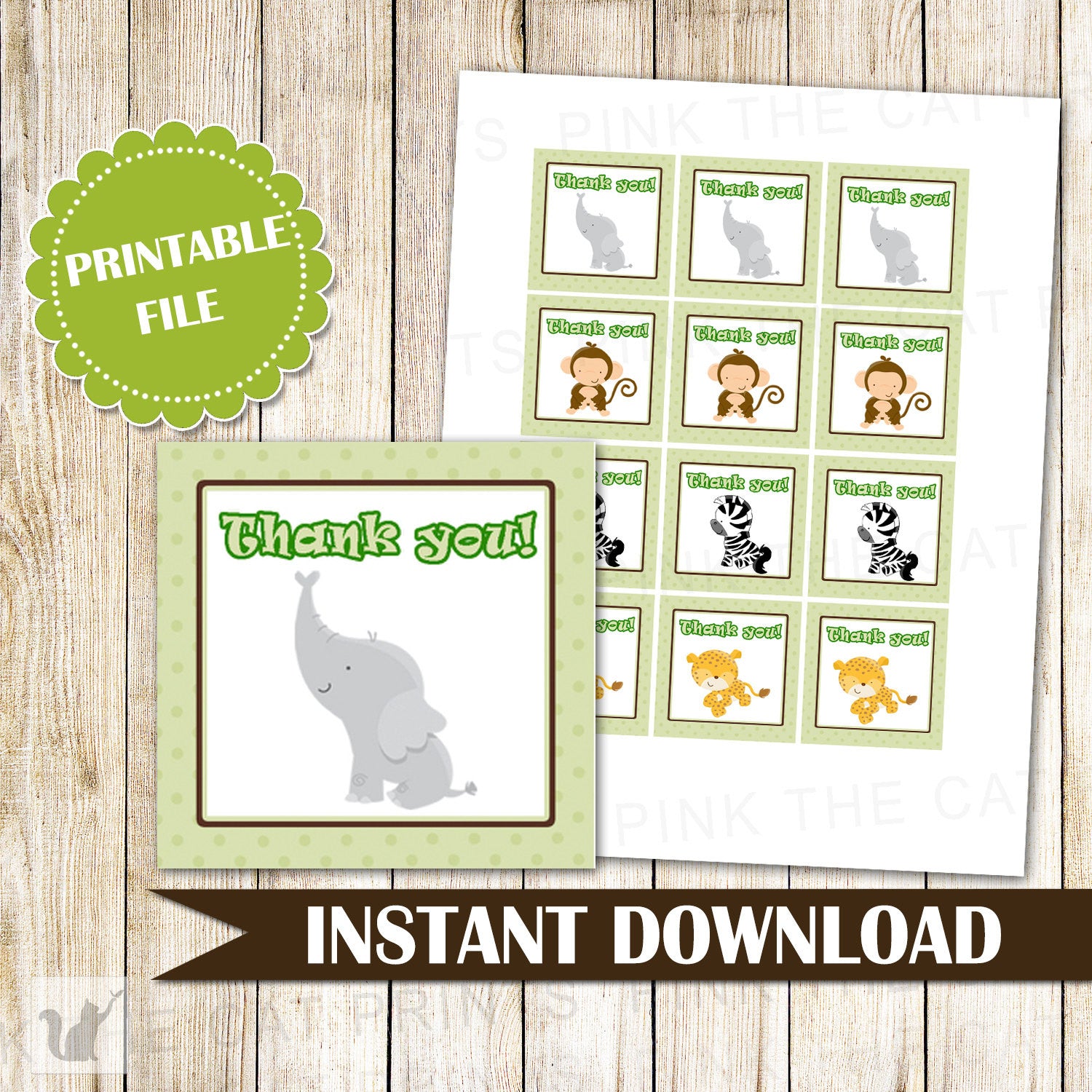 Jungle Thank You Labels Jungle Favor Tag Monkey Labels Elephant Labels Cheetah Label Zebra Label Baby Boy Shower Birthday INSTANT DOWNLOAD
