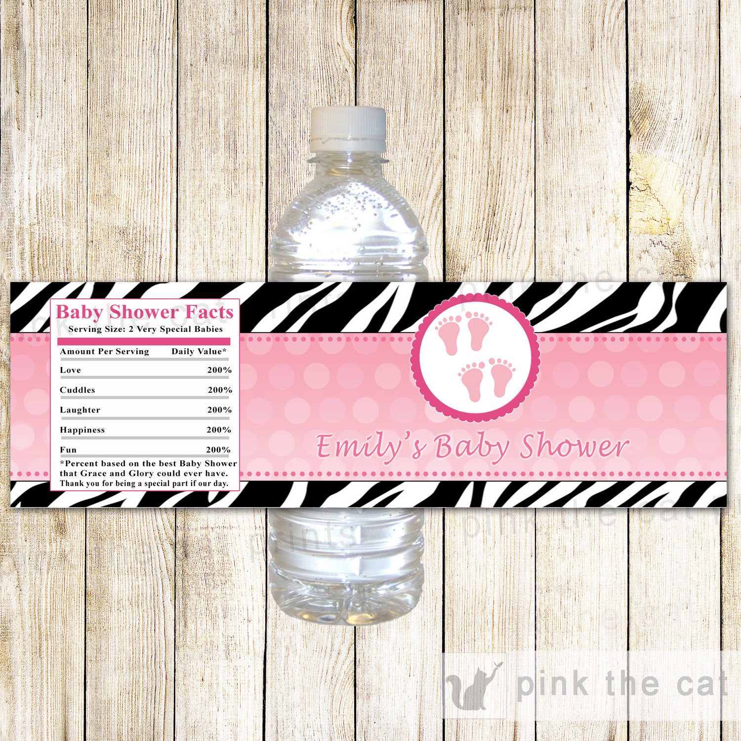 Pink Zebra Twin Girls Baby Shower Bottle Label