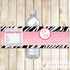 Pink Zebra Twin Girls Baby Shower Bottle Label