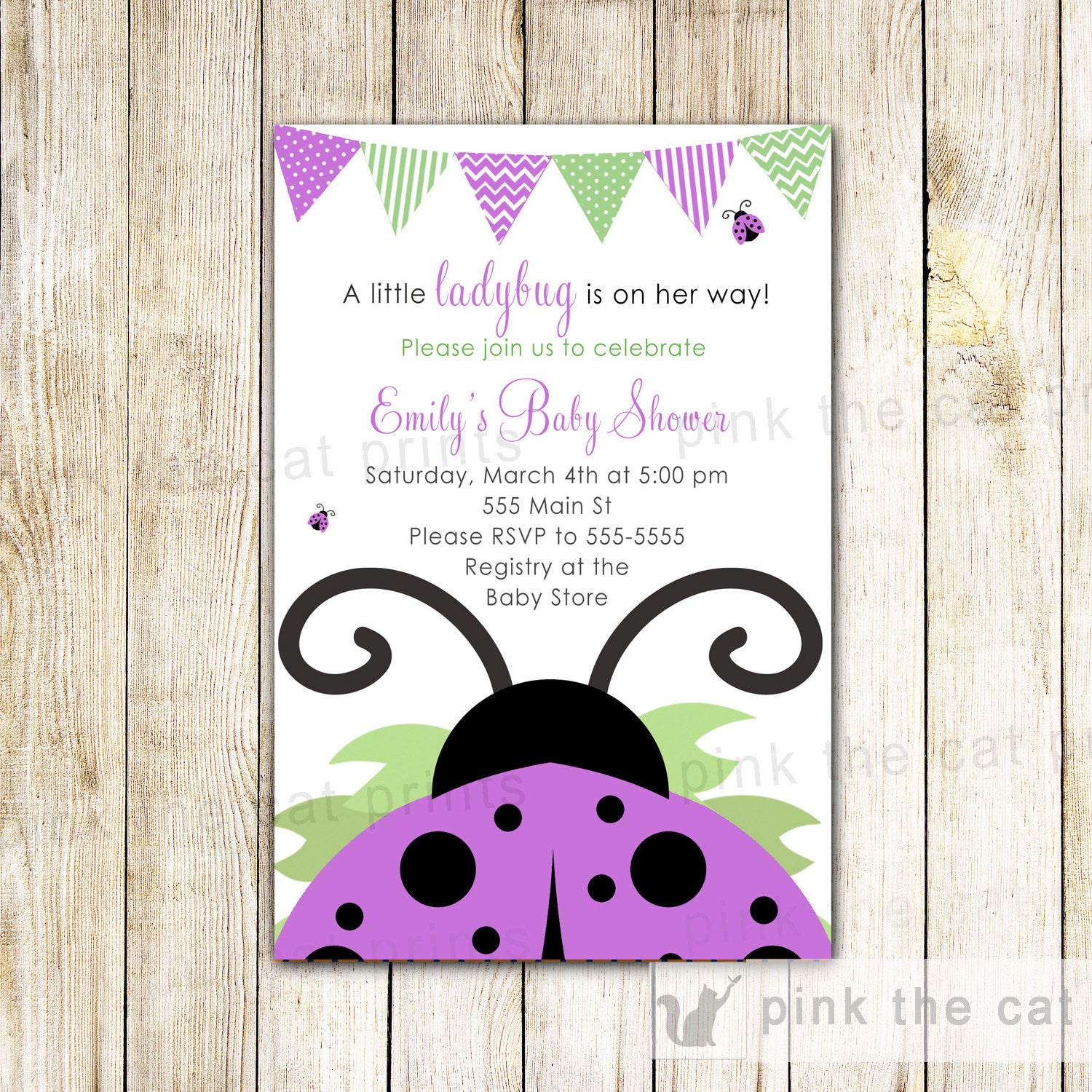 purple ladybug invitation