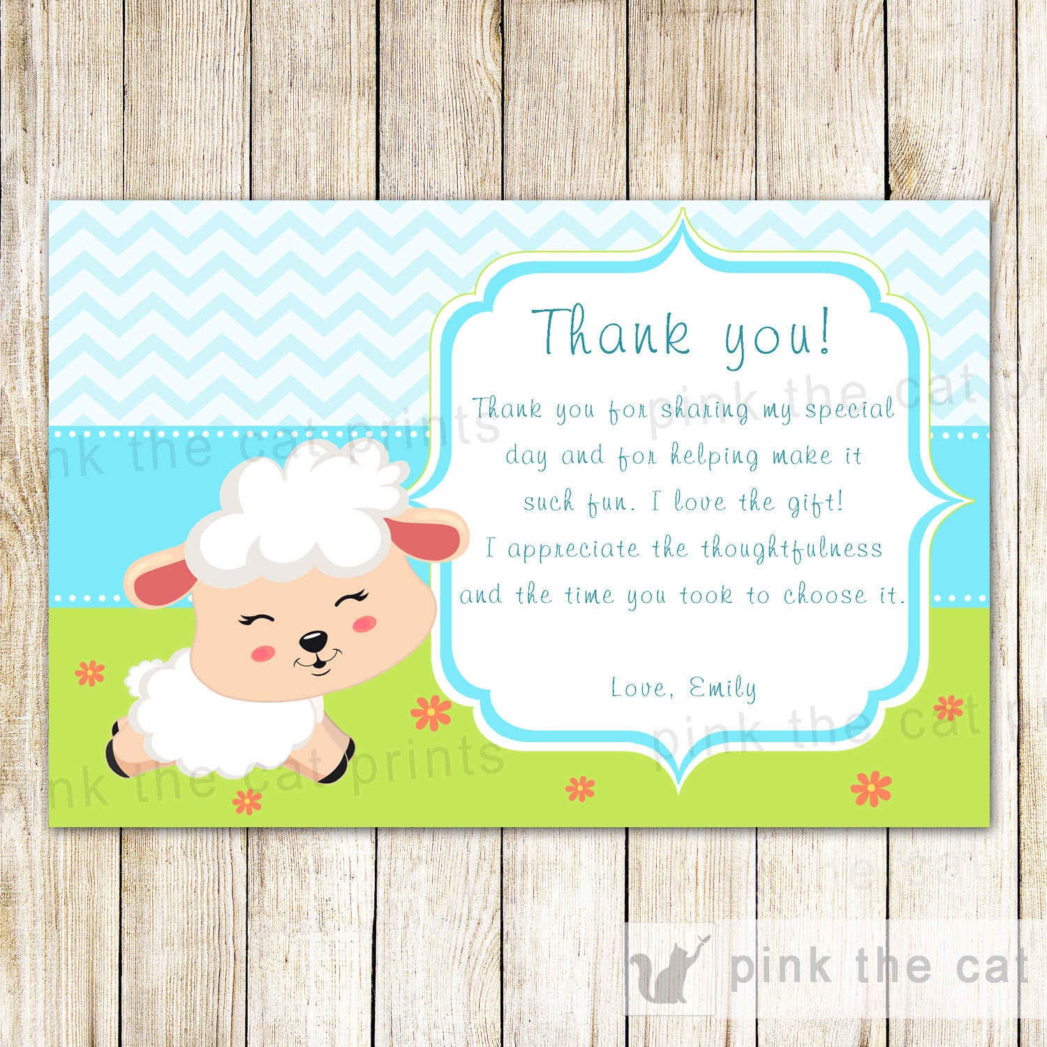 Little Lamb Thank You Card Note - Baby Shower Baby Sprinkle Kids Birthday Girl Boy Unisex Sheep Printable Editable File INSTANT DOWNLOAD