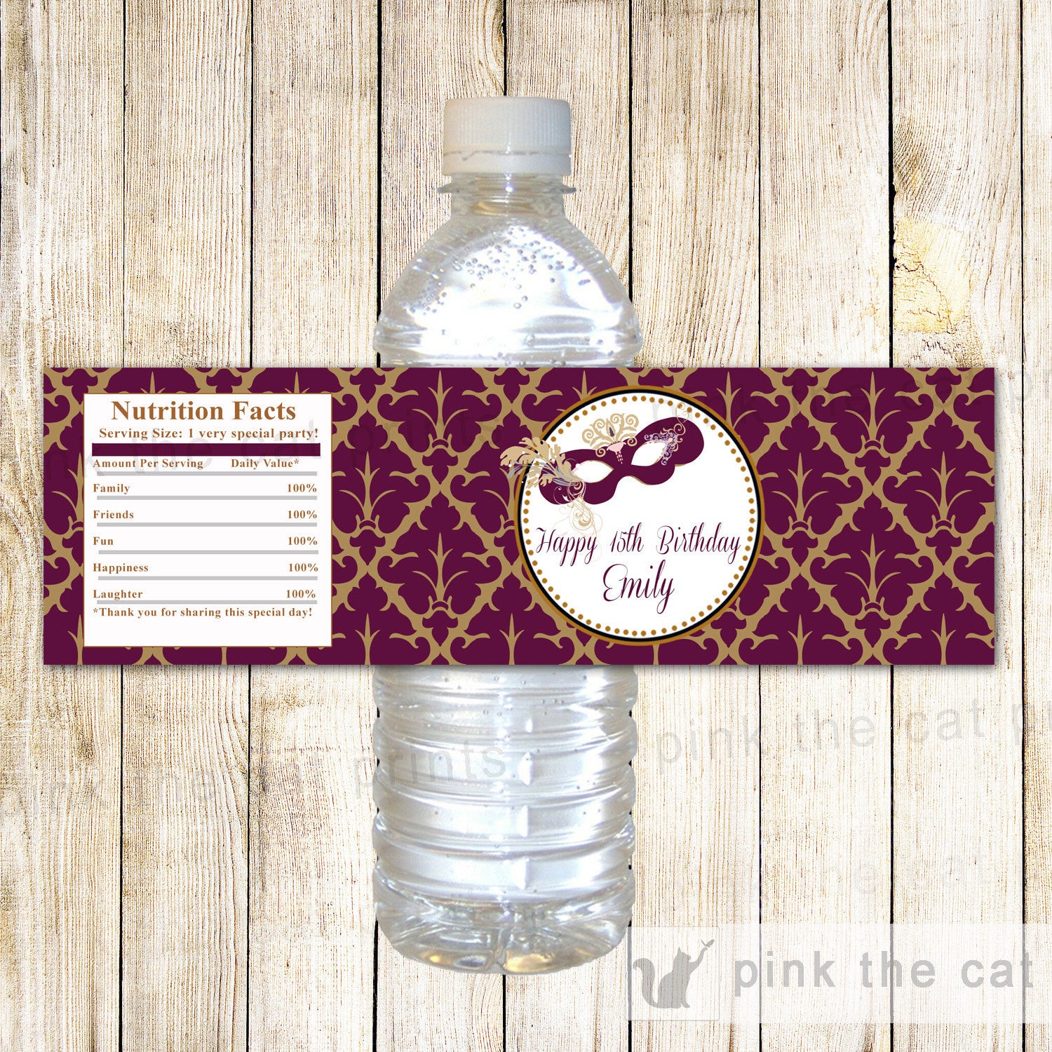 Masquerade Bottle Label Burgundy Birthday Sweet 16