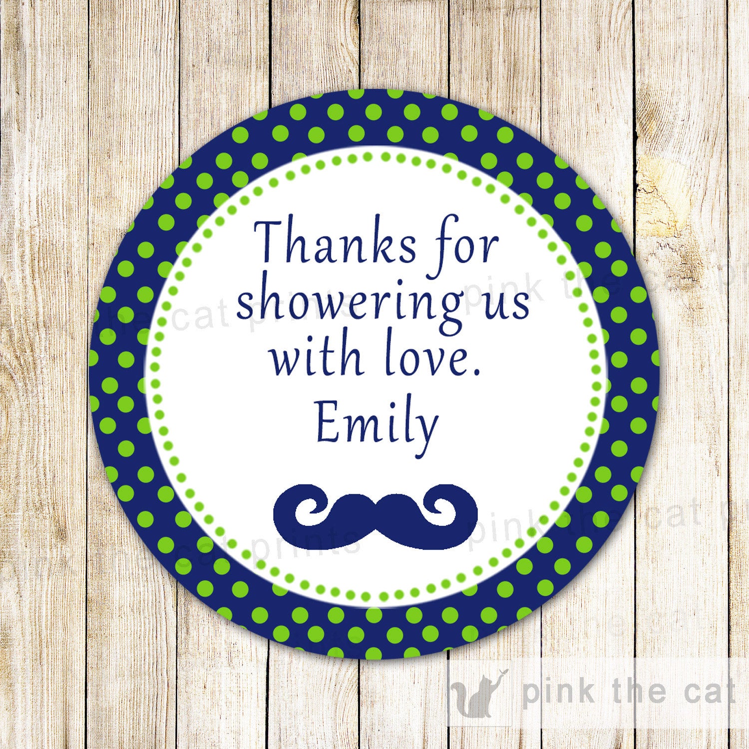 Mustache Thank You Label Favor Tag Navy Green Baby Boy Shower Birthday