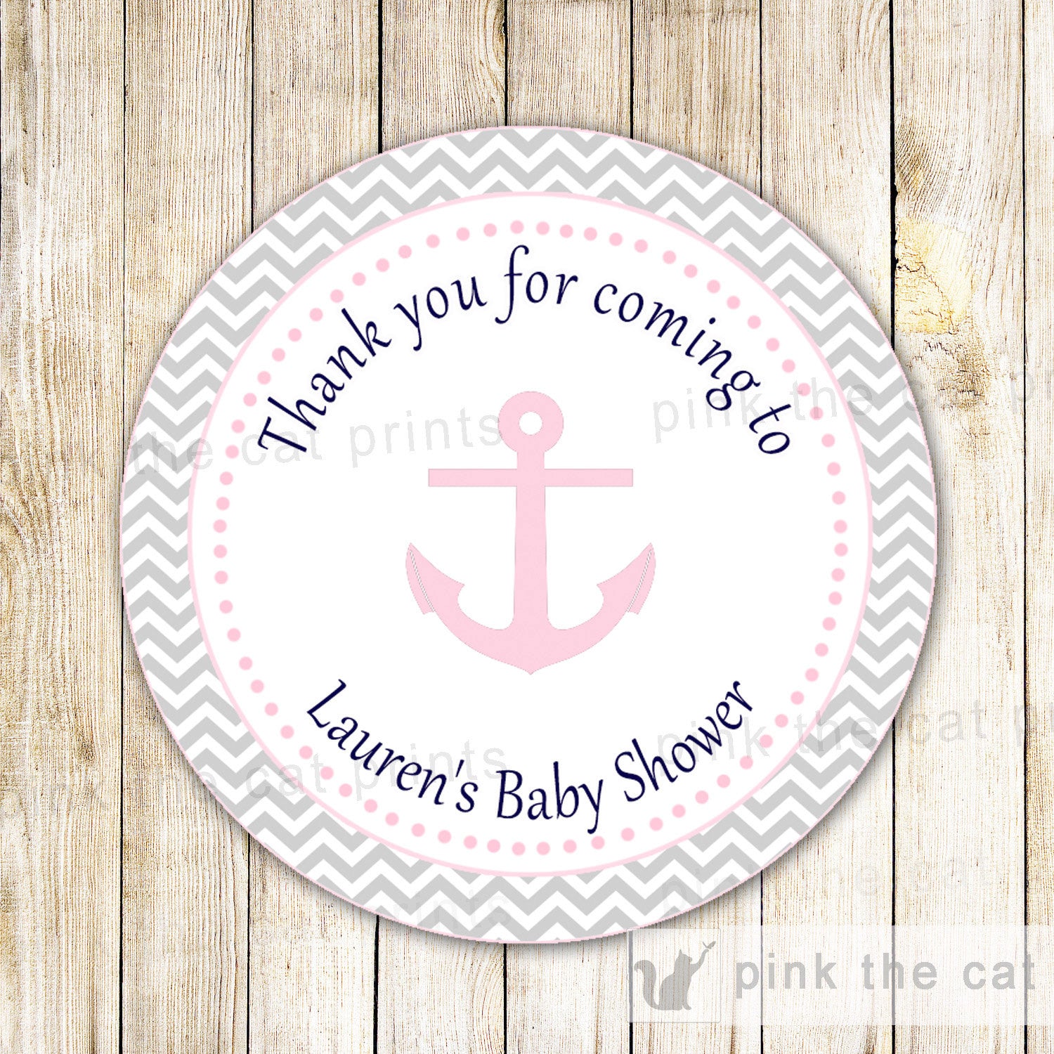 Nautical Anchor Thank You Label Favor Tag Sticker Baby Girl Shower Birthday