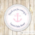 Nautical Anchor Thank You Label Favor Tag Sticker Baby Girl Shower Birthday