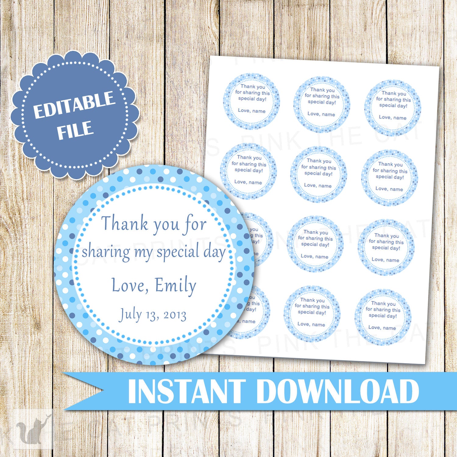 Blue Polka Dots Thank You Tag Baby Shower Favor Label Sticker