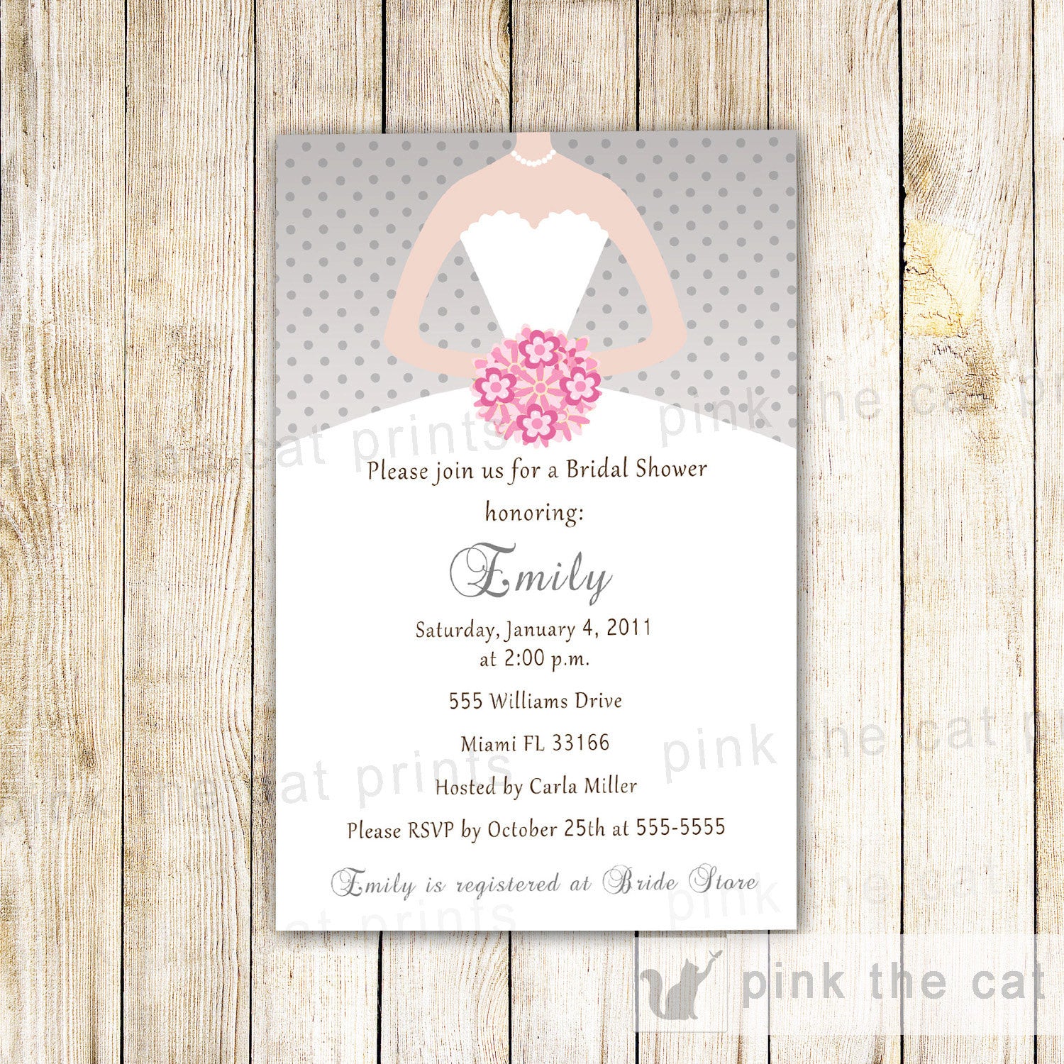 dress invitation silver pink