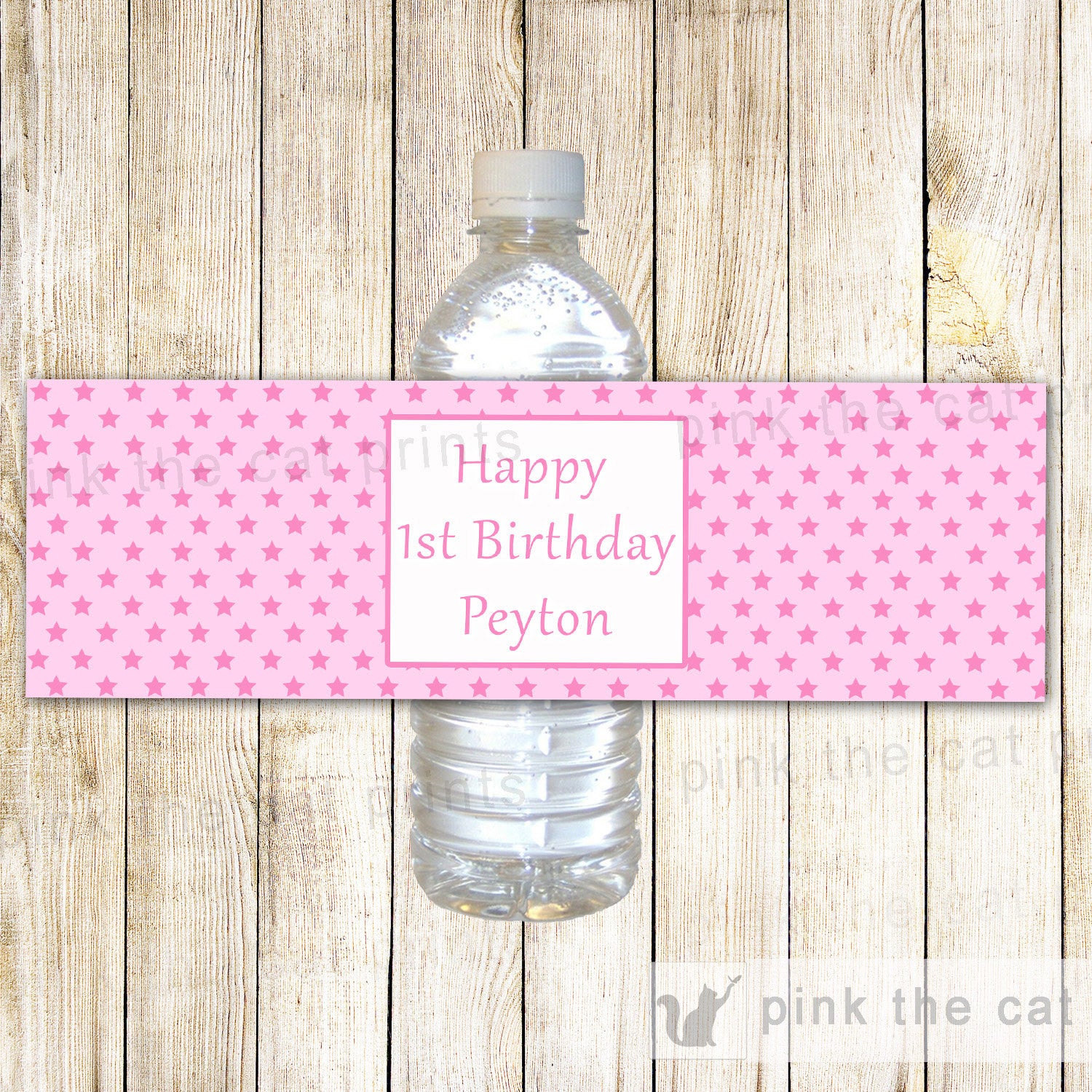 Pink Stars Bottle Label Birthday Baby Shower