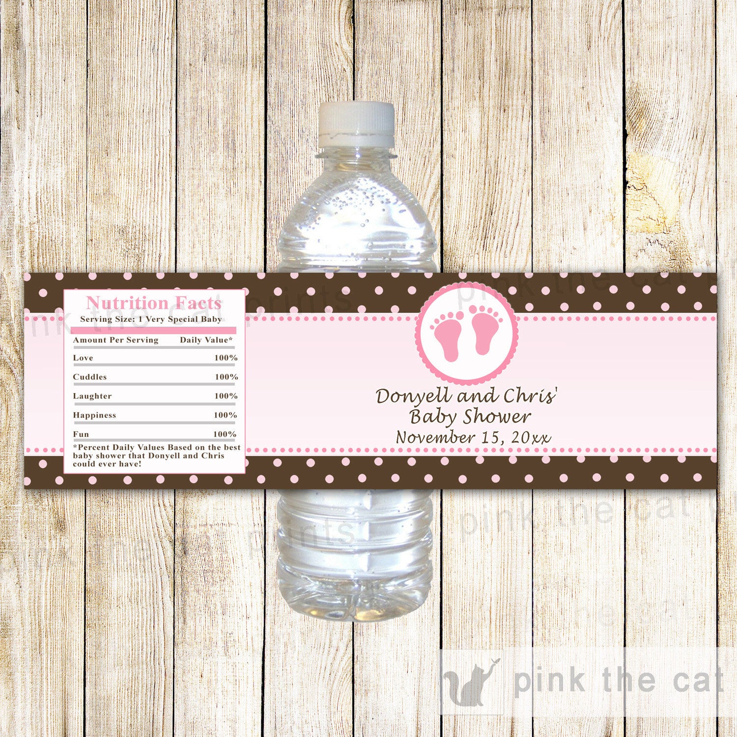 Pink Brown Bottle Label Baby Girl Shower