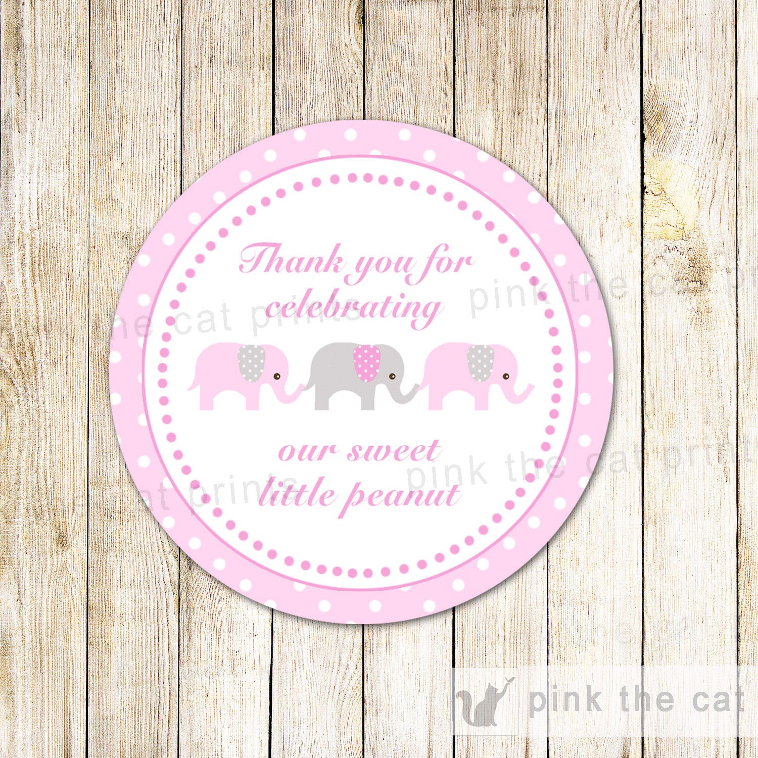 Pink Elephant Favor Label Sticker Thank You Tag Birthday Baby Girl Shower