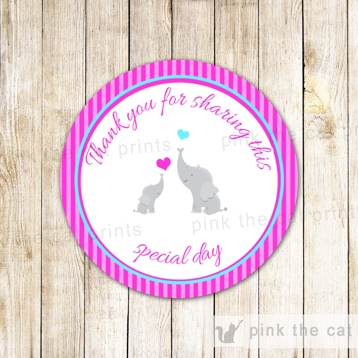 IPink Stripes Elephant Baby Shower Thank You Tags Party Labels - Party Favors Baby Shower Favors Baby Shower Tags Party Tags