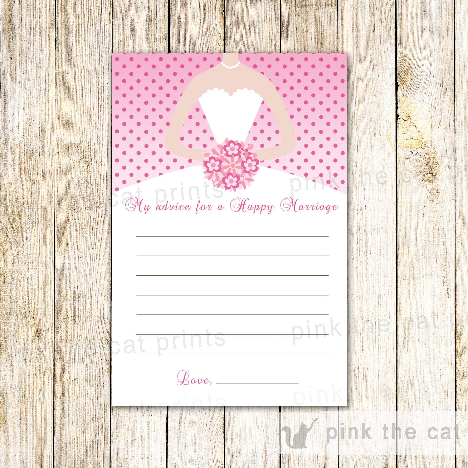 Pink Polka Dots Bridal Shower Advice Card