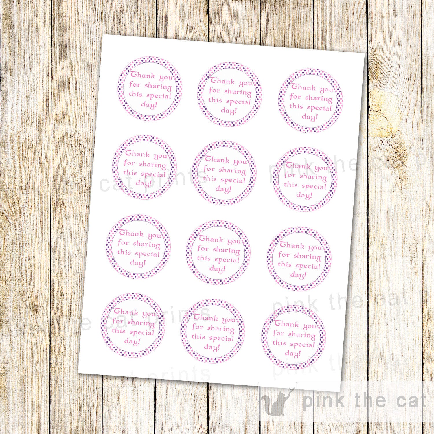 Purple Pink Polka Dots Thank You Label - Favor Stickers Party Decorations Birthday Favors Baby Shower Favors DIY Printable INSTANT DOWNLOAD