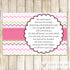 Chevron Baby Girl Shower Invitation & Bring a Book Card Pink Green