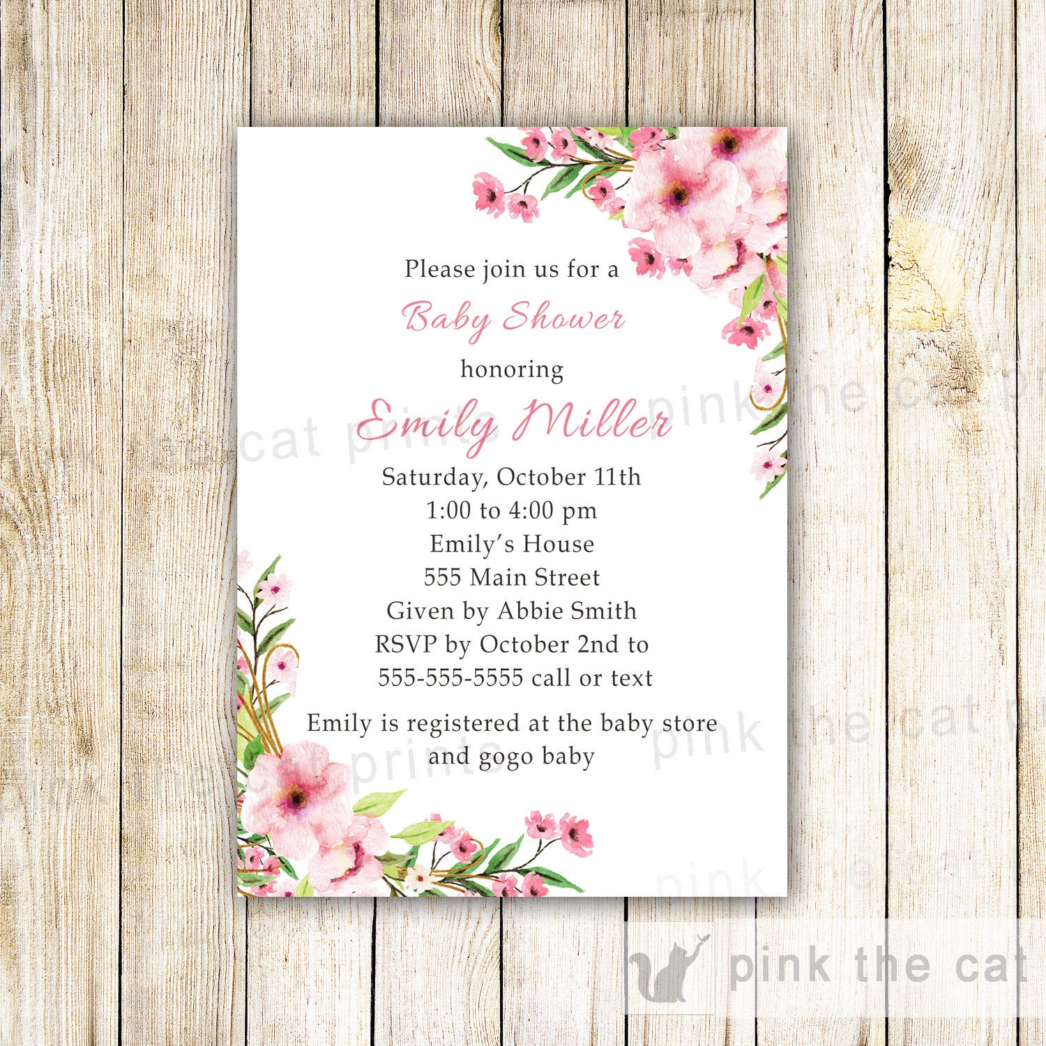 boho pink floral invitation