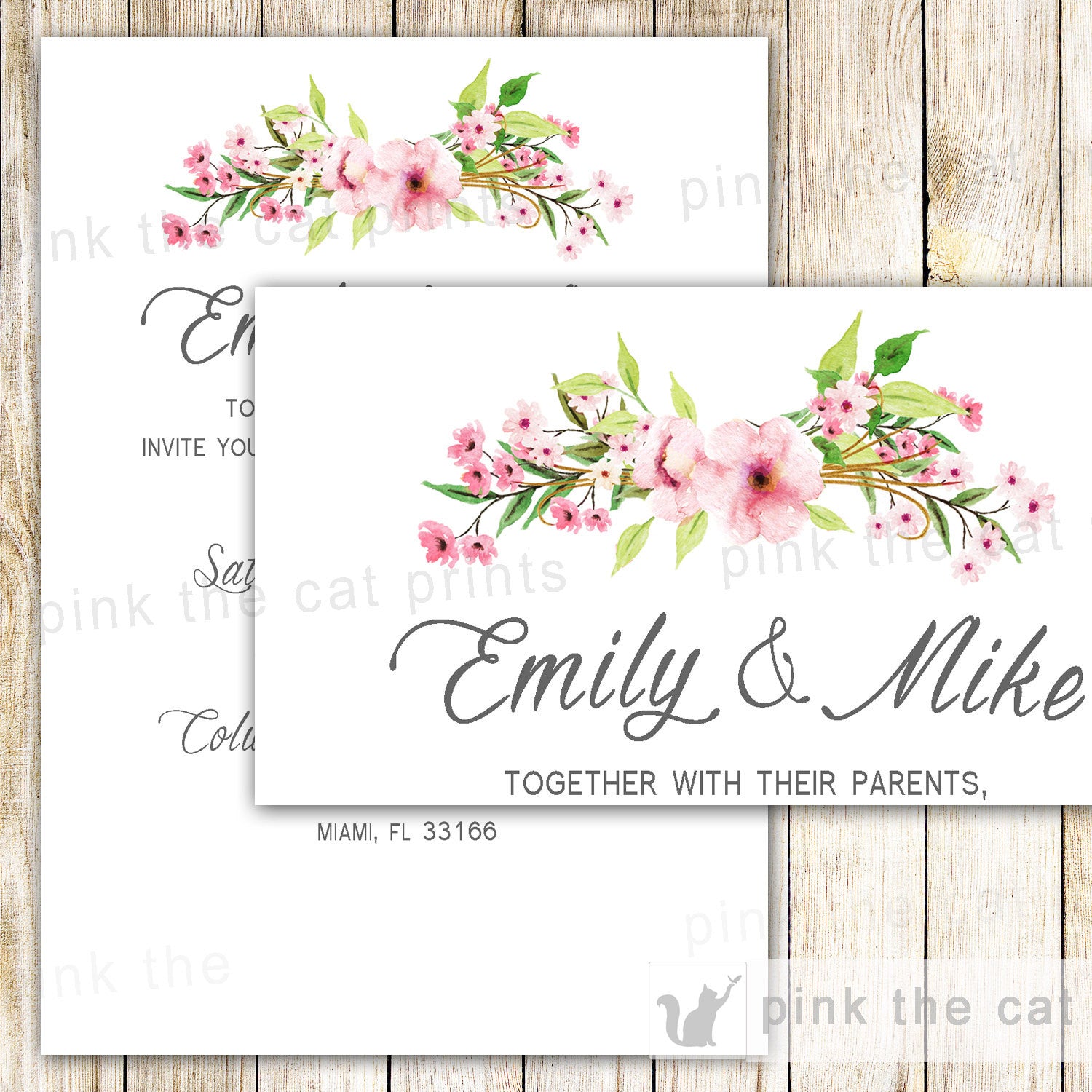 Boho Wedding Invitation Bohemian Pink Mint Floral